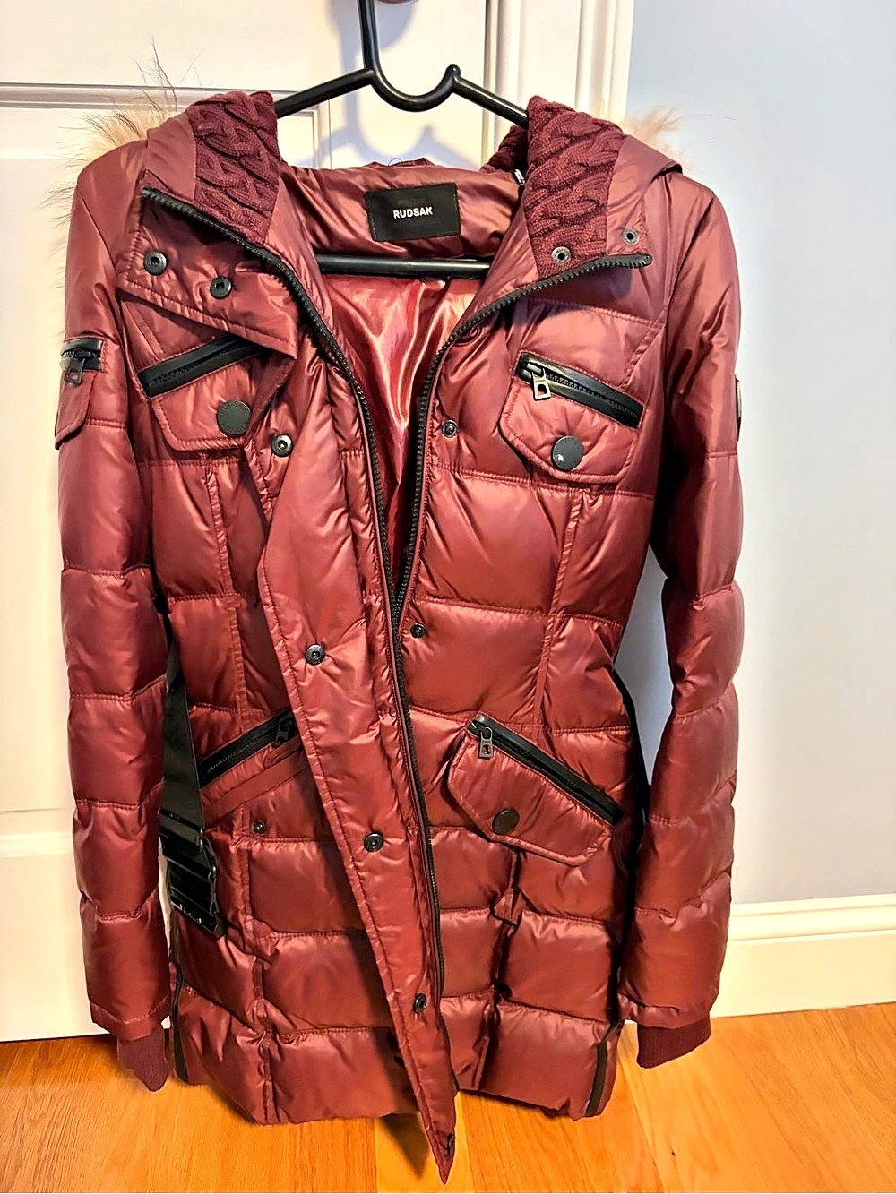 Rudsak Burgundy Fur Trim Puffer Jacket